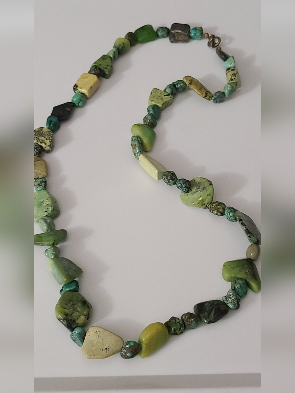Antique Sterling Tibetan Turquoise With Green RARE HTF restrung Chunky Estate